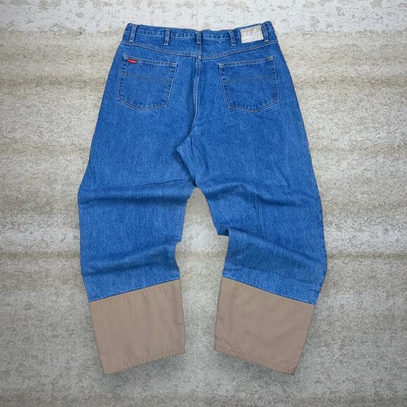 Vintage Columbia Double Knees Jeans Medium Wash Denim Baggy Wide Leg Fit 90s - Picture 2 of 5